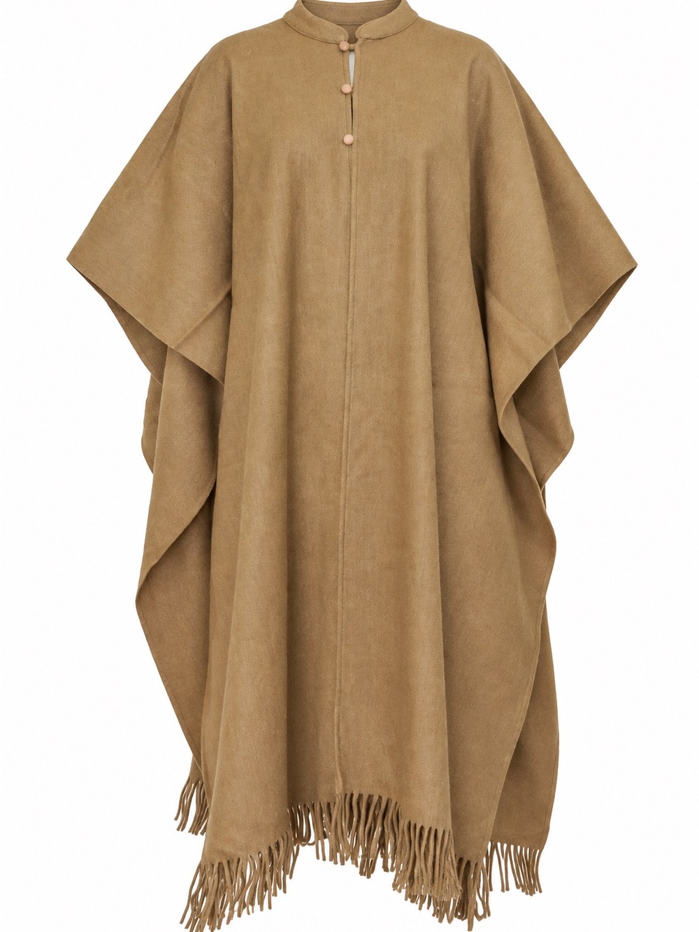 VINTAGE Molina 100% Wool Camel Fringe Poncho Cape